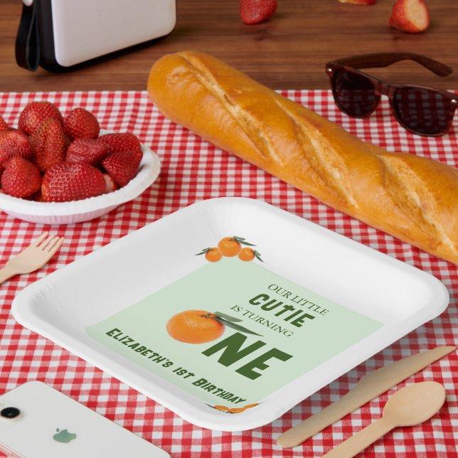 Little Cutie Orange 1st Birthday Paper Plate (Picnic)