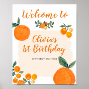 Little Cutie Orange 1st Birthday Welcome sign