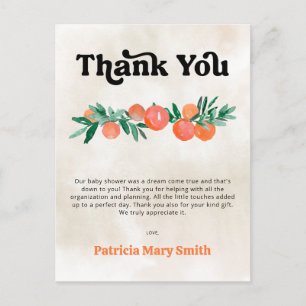 Little Cutie Orange Baby Shower Thank You Postcard