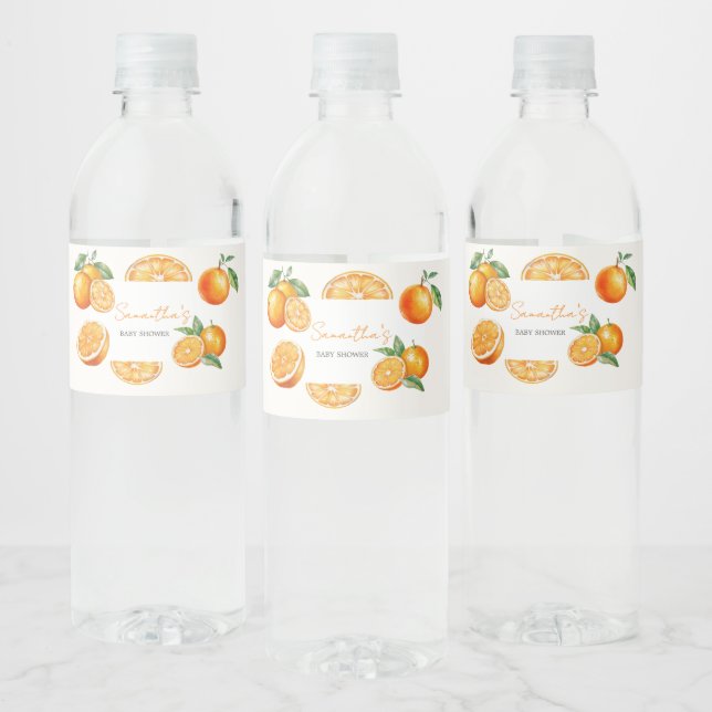 Little Cutie Orange Baby Shower Water Bottle Label (Bottles)
