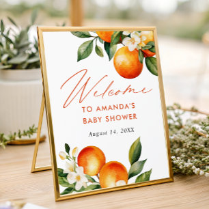 Little Cutie Orange Baby Shower Welcome Sign