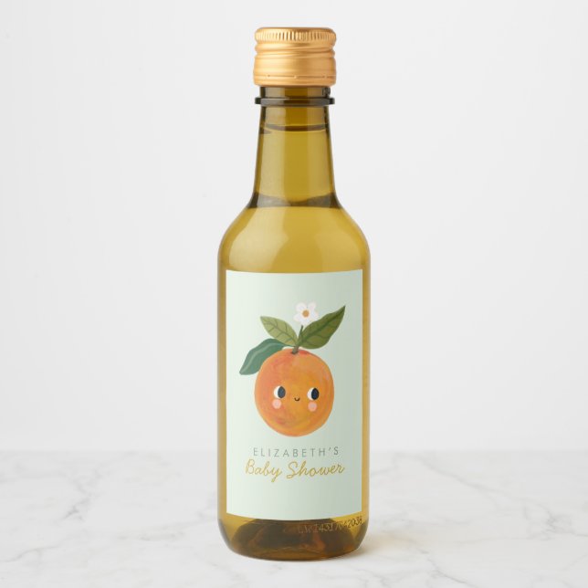 Little Cutie Orange Baby Shower Wine Label (Front)