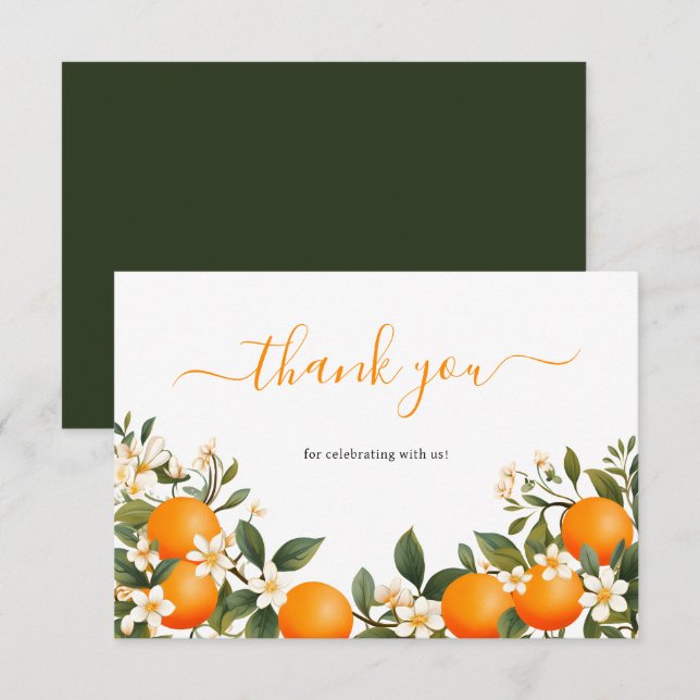 Little Cutie Orange Botanical Citrus Thank You Card (Front/Back)