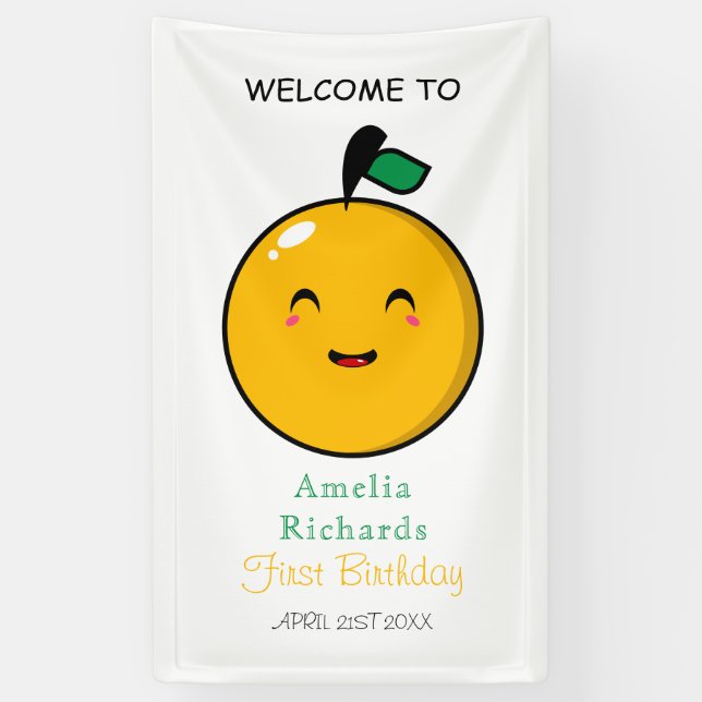 Little Cutie Orange Citrus 1st Birthday Banner (Vertical)