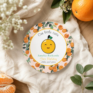 Little Cutie Orange Citrus 1st Birthday Classic Round Sticker