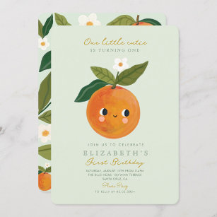 Little Cutie Orange Citrus 1st Birthday Invitation