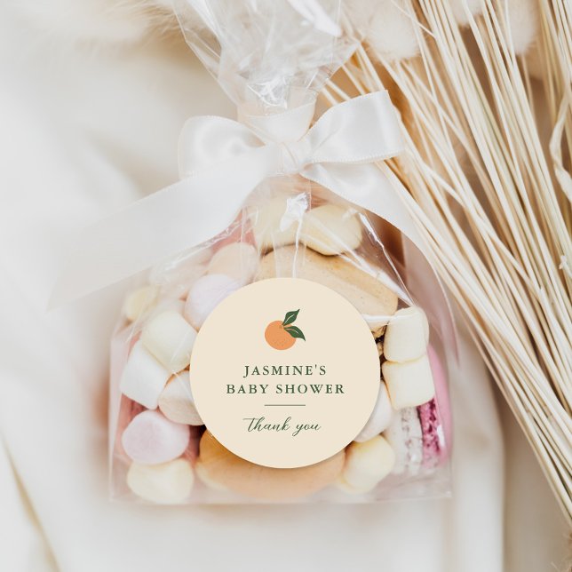 Little Cutie Orange Citrus Baby Shower Classic Round Sticker (Creator Uploaded)