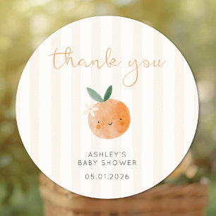Little Cutie Orange Citrus Baby Shower Thank You Classic Round Sticker