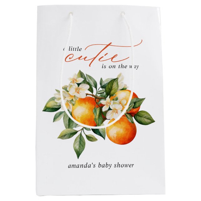Little Cutie Orange Clementine Baby Shower Medium Gift Bag (Front)