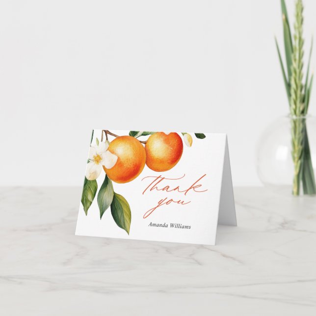 Little Cutie Orange Clementine Baby Shower Thank You Card (Front)