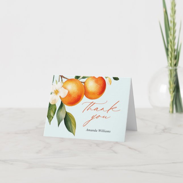 Little Cutie Orange Clementine Baby Shower Thank You Card (Front)