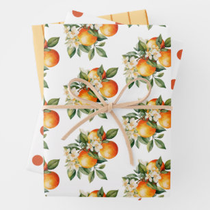 Little Cutie Orange Clementine Dots Baby Shower Wrapping Paper Sheet