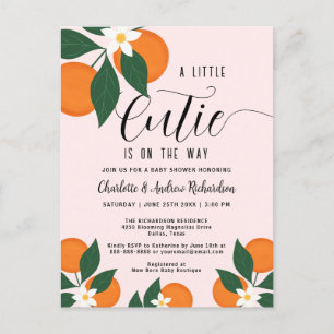 Little Cutie Orange Couples Baby Shower Invitation Postcard