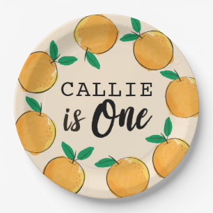Little Cutie Orange Custom First Birthday Paper Plate