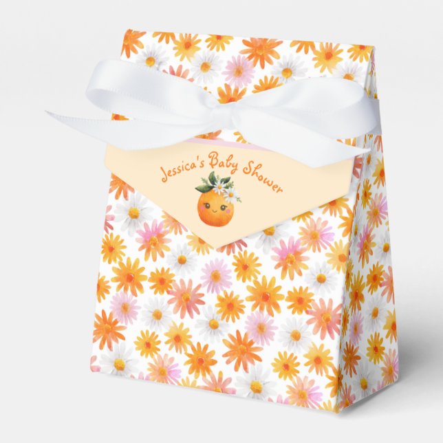 Little Cutie Orange Daisy Pattern Baby Shower  Favor Box (Front Side)