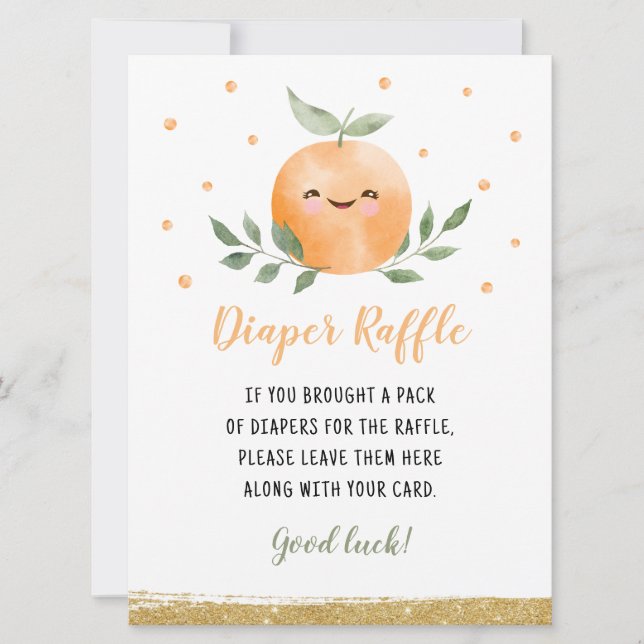 Little Cutie Orange Diaper Raffle Game Invitation (Front)