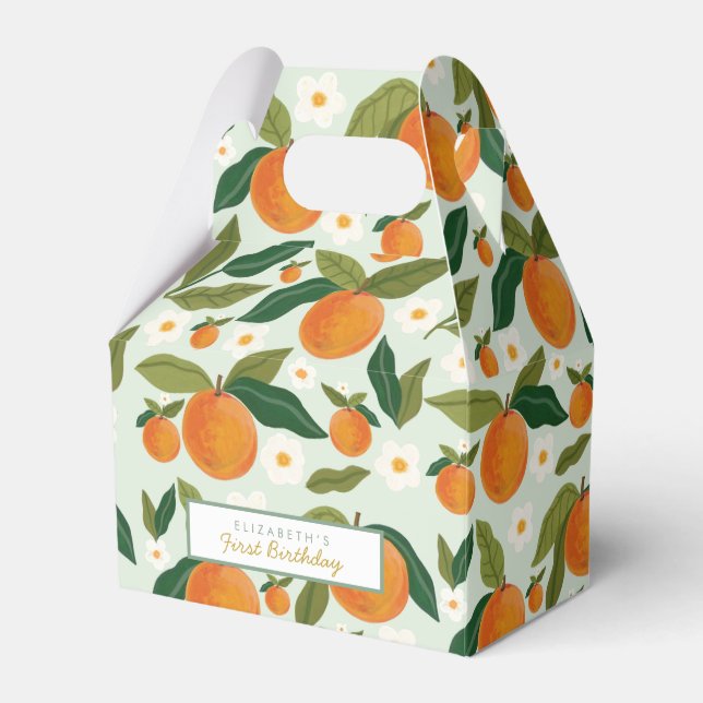 Little Cutie Orange First Birthday Favor Box (Front Side)