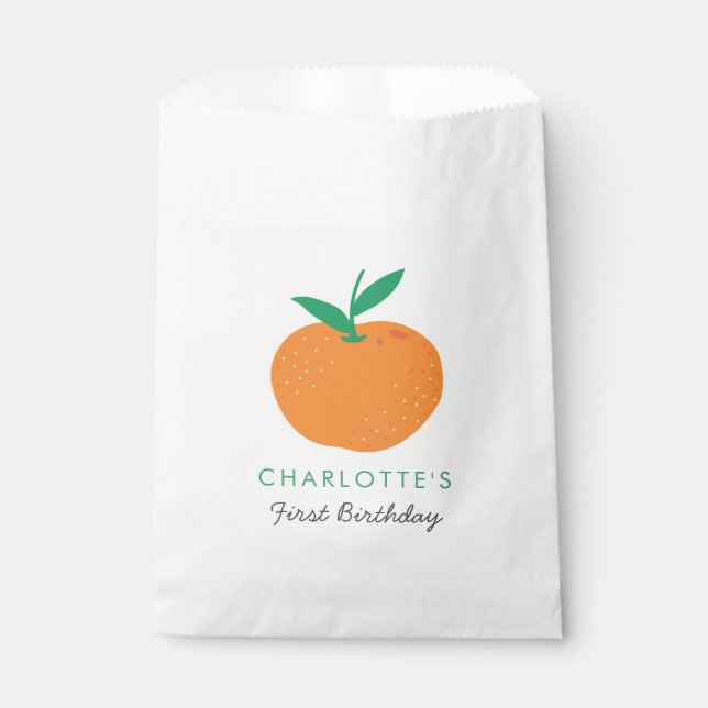 Little Cutie Orange First Birthday Favour Bag (Front)