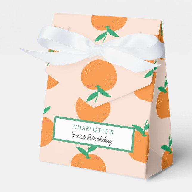 Little Cutie Orange First Birthday Favour Box (Front Side)