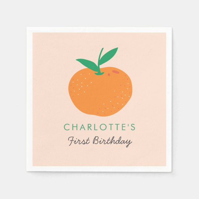 Little Cutie Orange First Birthday Napkins (Front)