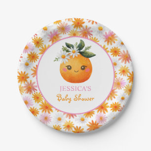 Little Cutie Orange Fruit with Daisies Baby Shower Paper Plate