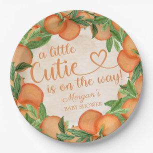 Little Cutie Orange Gender Neutral Baby Shower Paper Plate