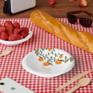 Little Cutie Orange Gender Neutral Baby Shower Paper Plate