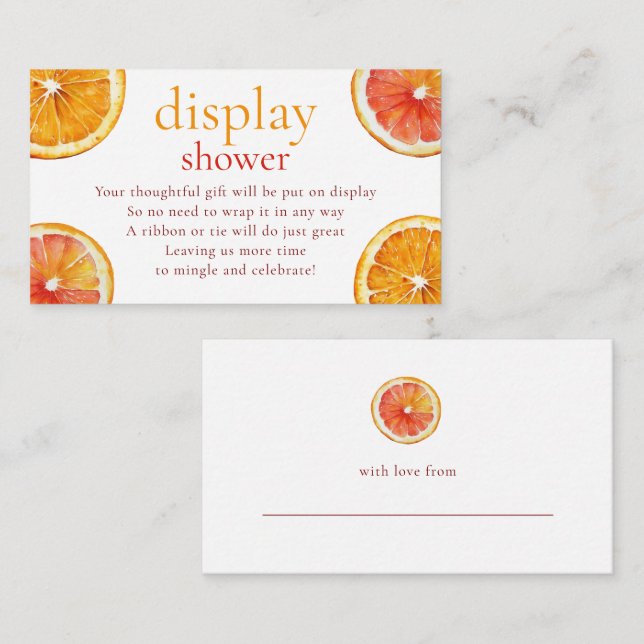 Little Cutie Orange Slices Display Baby Shower Enclosure Card (Front/Back)
