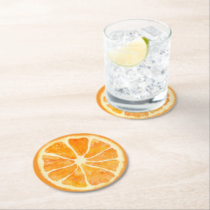 Little Cutie Orange Summer - Colourful Fruit Round Paper Coaster