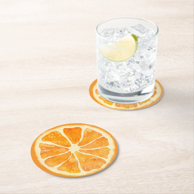 Little Cutie Orange Summer - Colourful Fruit Round Paper Coaster (Insitu)