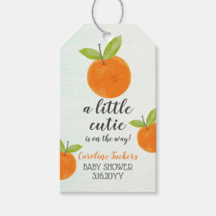 Little Cutie Orange Watercolor Baby Shower Favour Gift Tags