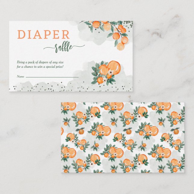 Little Cutie Oranges Baby Shower Diaper Raffle Enclosure Card (Front/Back)