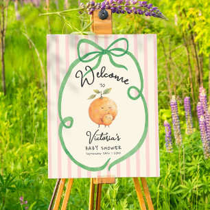 Little Cutie oranges Bow Baby Shower Welcome Sign