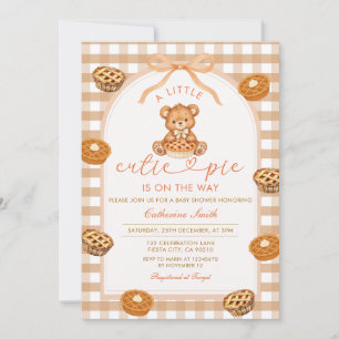 Little Cutie Pie Bear Gingham Bow Baby Shower  Invitation