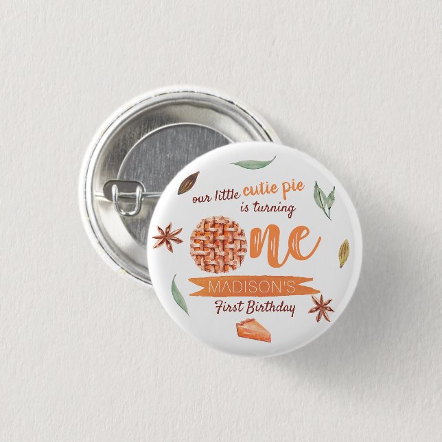 Little Cutie Pie Fall 1st Birthday Party Favour 1 Inch Round Button (Front & Back)