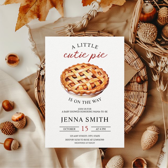 Little Cutie Pie Fall Baby Shower Invitation (Little Cutie Pie is on the Way Baby Shower Invitation Fall )