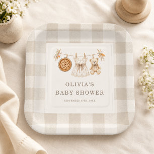 Little Cutie Pie Fall Gingham Baby Shower Party Paper Plate