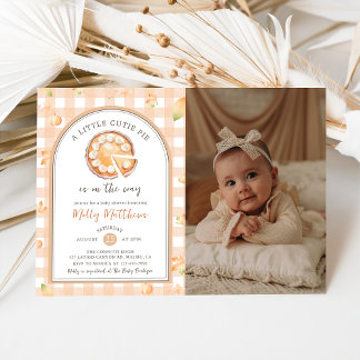 Little Cutie Pie Fall Pumpkin Gingham Baby Shower Invitation