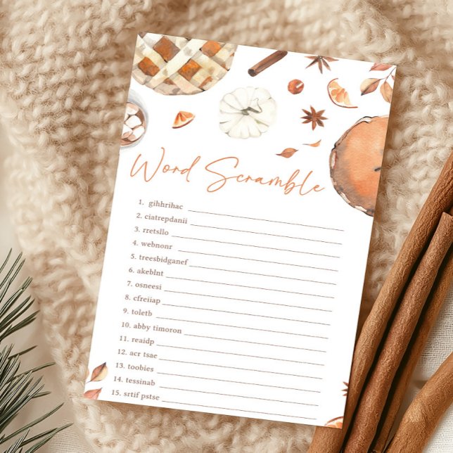 Little Cutie Pie Fall Pumpkin Word Scramble Game (Pumpkin Pie Baby Shower Word Scramble Game)
