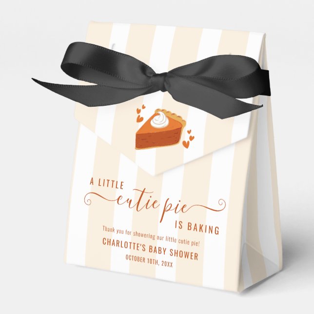 Little Cutie Pie Fall Stripes Pumpkin Baby Shower Favor Box (Front Side)