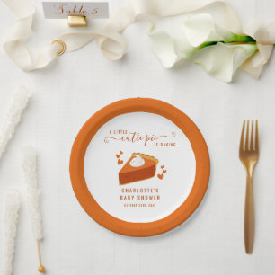 Little Cutie Pie Fall Stripes Pumpkin Baby Shower Paper Plate