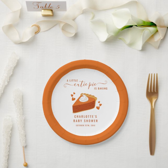 Little Cutie Pie Fall Stripes Pumpkin Baby Shower Paper Plate (Wedding)