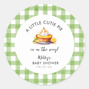 Little Cutie Pie Gingham Baby Shower  Classic Round Sticker