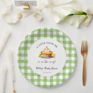 Little Cutie Pie Gingham Baby Shower  Paper Plate