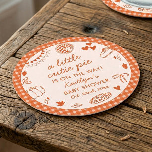 Little Cutie Pie On The Way! Fall Baby Shower Round Paper Coaster