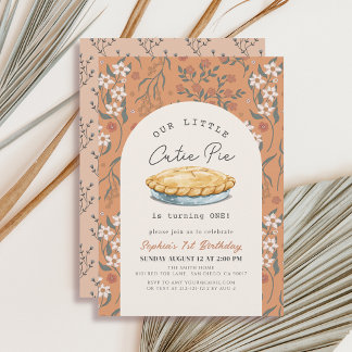 Little Cutie Pie Orange Floral Girl 1st Birthday Invitation