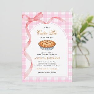 Little Cutie Pie Pink Gingham Bow Girl Baby Shower Invitation