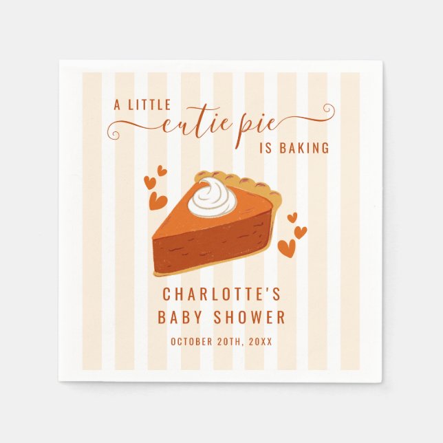 Little Cutie Pie Pumpkin Fall Stripes Baby Shower Napkin (Front)