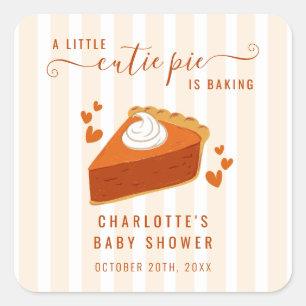 Little Cutie Pie Pumpkin Fall Stripes Baby Shower Square Sticker