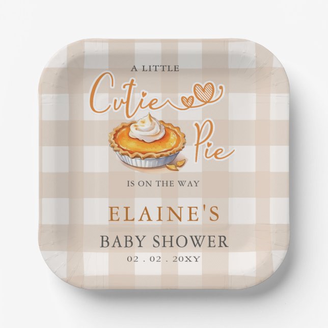 Little Cutie Pie Pumpkin Pie Fall Baby Shower Paper Plate (Front)